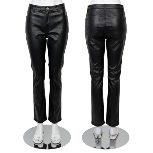 JR-S.com Cyber Generation Pants - VTG 90s Y2K Black Faux Leather Pleather PVC Pants JR-S.com Cyber Generation Sz 7